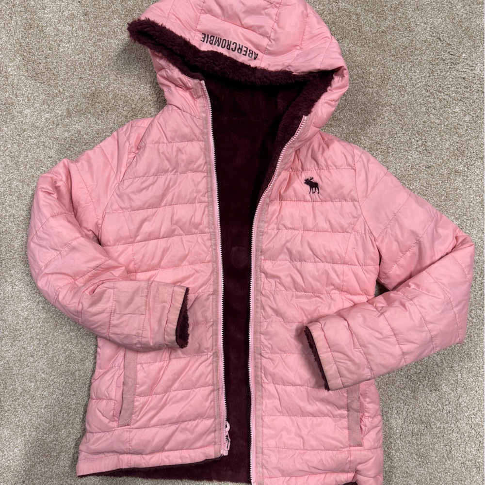 Abercrombie kids Pink and Maroon Quilted Jacket-  fits like a 10/12